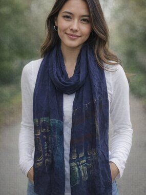 Scarf for women blue soft lightweight with design